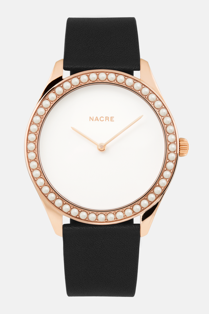 Lune 48 - Rose Gold - Black Leather – Nacre