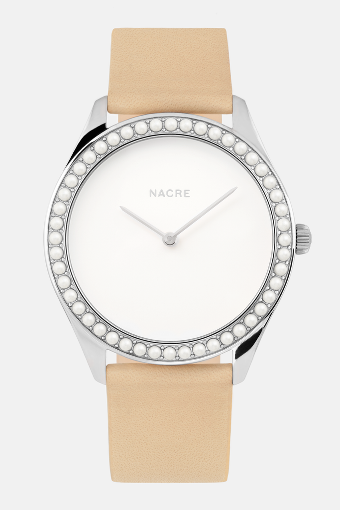 Lune 48 - Stainless Steel - Sand Leather – Nacre