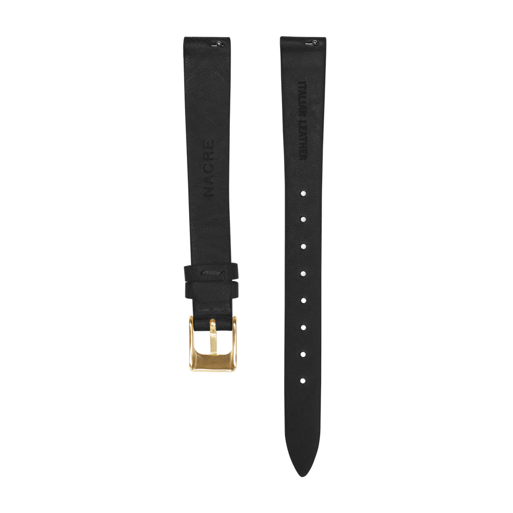 Strap - Italian Leather - Black Leather - Gold - 12mm – Nacre