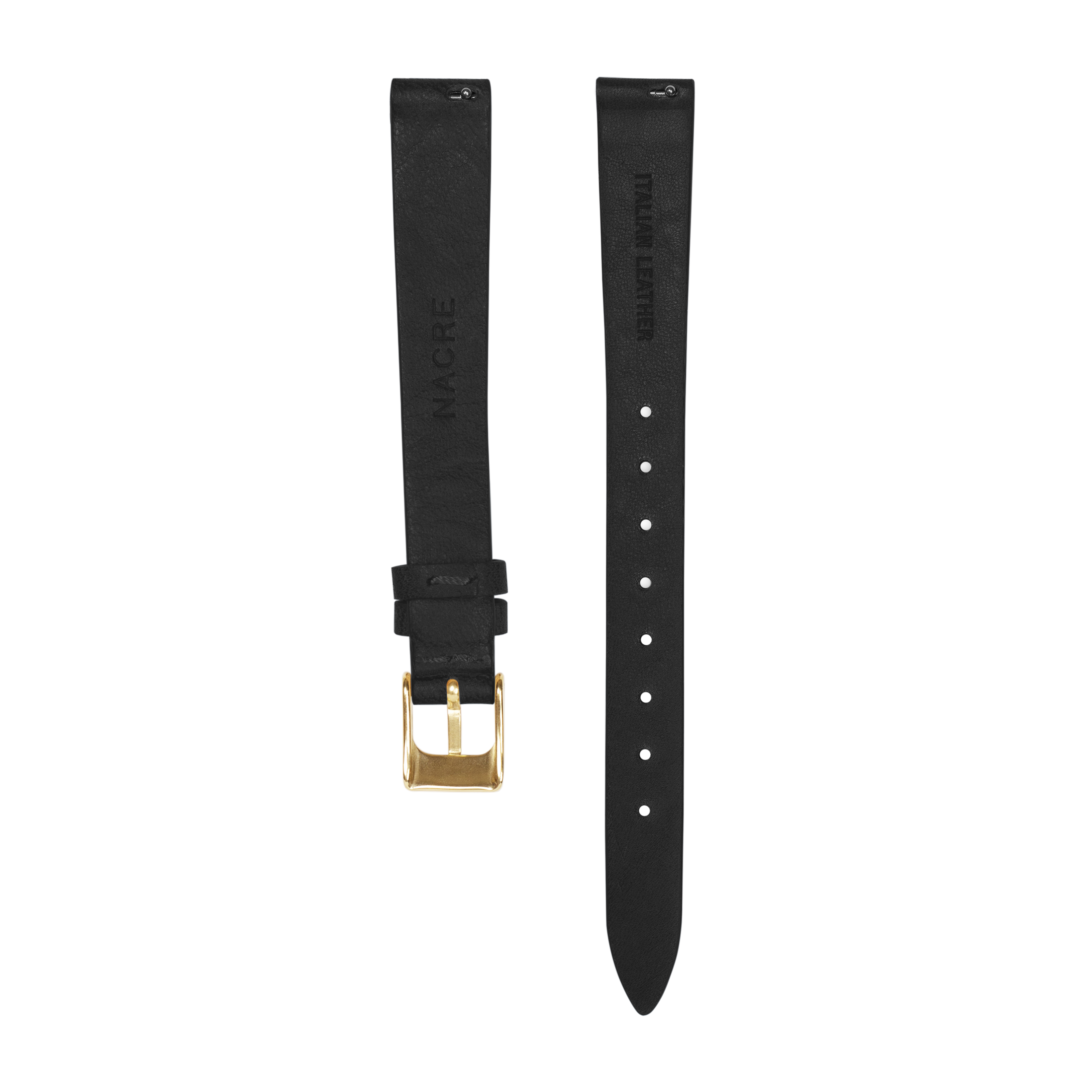 Strap - Italian Leather - Black Leather - Gold - 12mm – Nacre